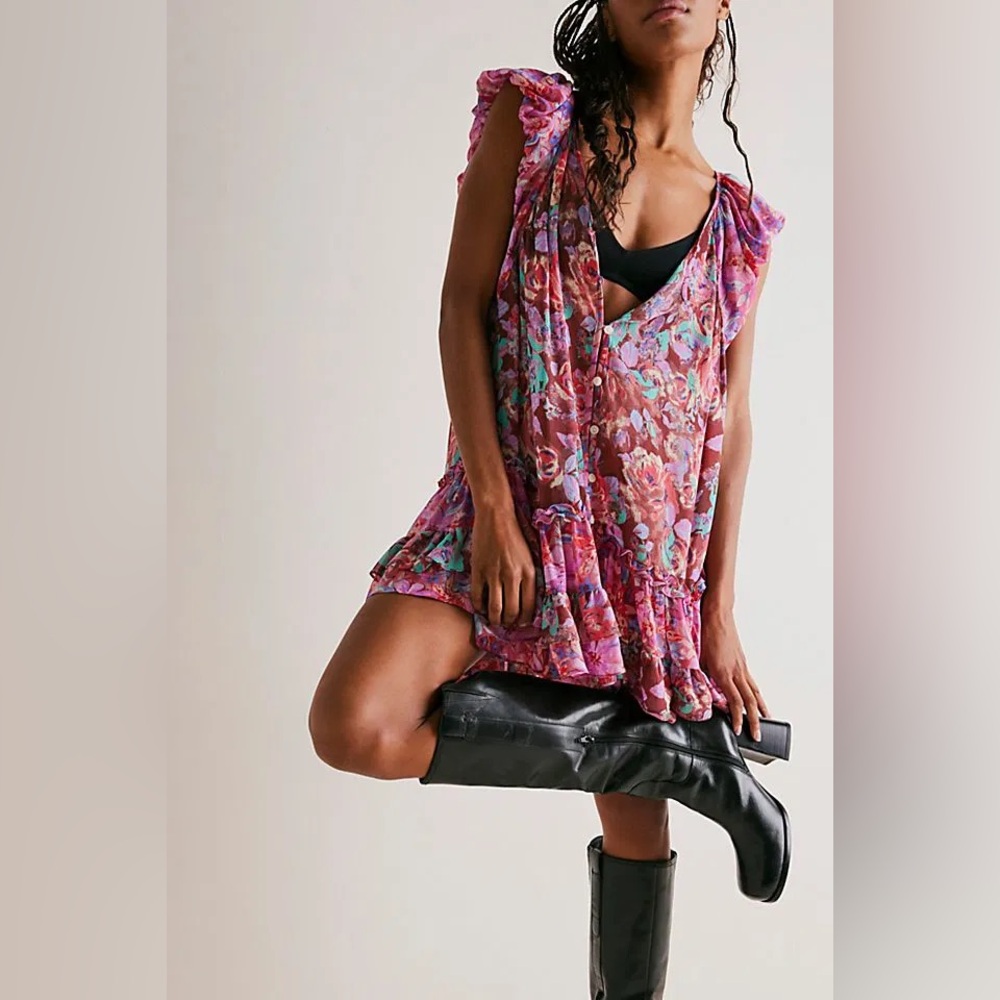 Free People Woodington Pink Floral Mini Dress